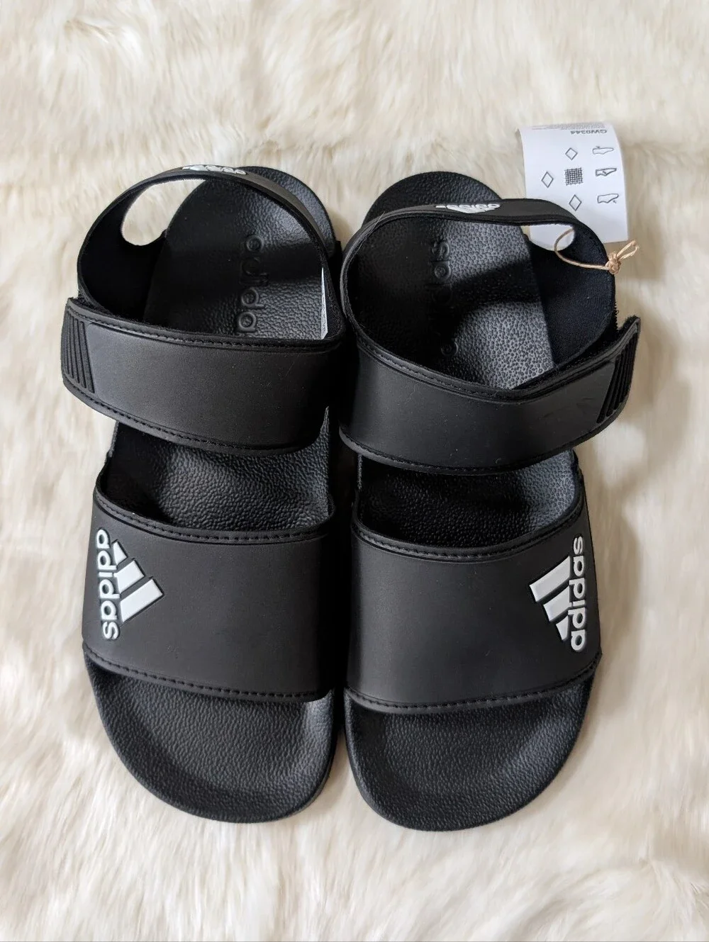 adidas Adilette Sandals Kids Black Adjustable Strap US Size 6